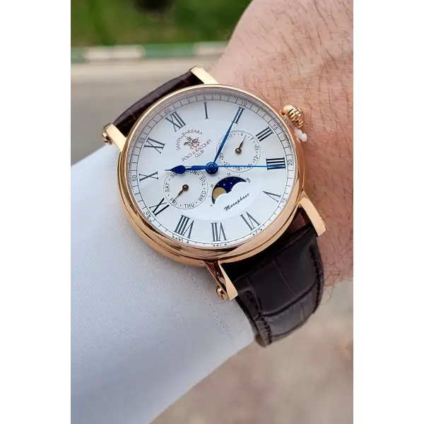 Santa Barbara Polo & Racquet Club Kasası Rose Kordonu Kahverengi Renk 42,5 mm Erkek Kol Saati