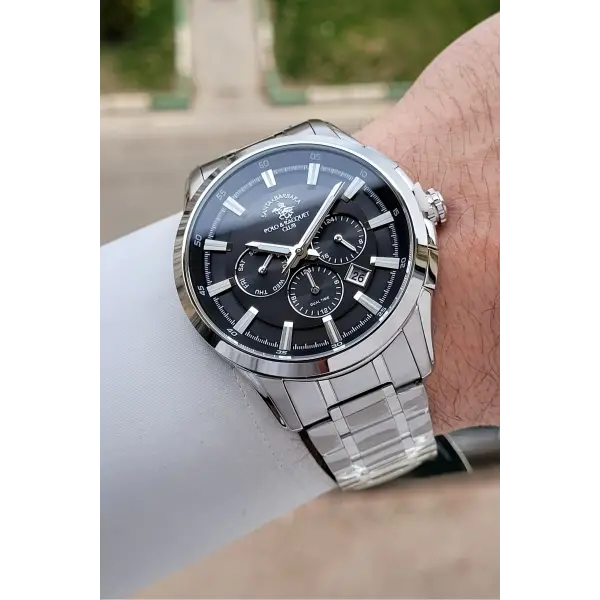 Santa Barbara Polo & Racquet Club Kadranı Siyah Kordonu Gümüş Renk 45 mm Erkek Kol Saati