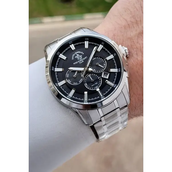 Santa Barbara Polo & Racquet Club Kadranı Siyah Kordonu Gümüş Renk 45 mm Erkek Kol Saati