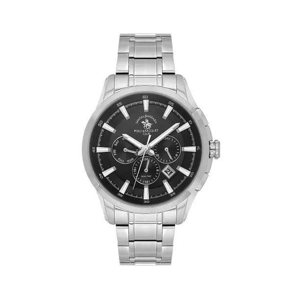 Santa Barbara Polo & Racquet Club Kadranı Siyah Kordonu Gümüş Renk 45 mm Erkek Kol Saati