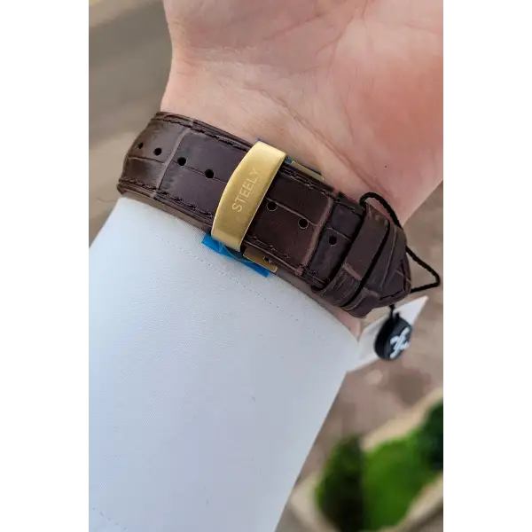 Kasası Gold Kordonu Kahverengi Renk 41,5 mm Full Çelik Kasa Erkek Kol Saati