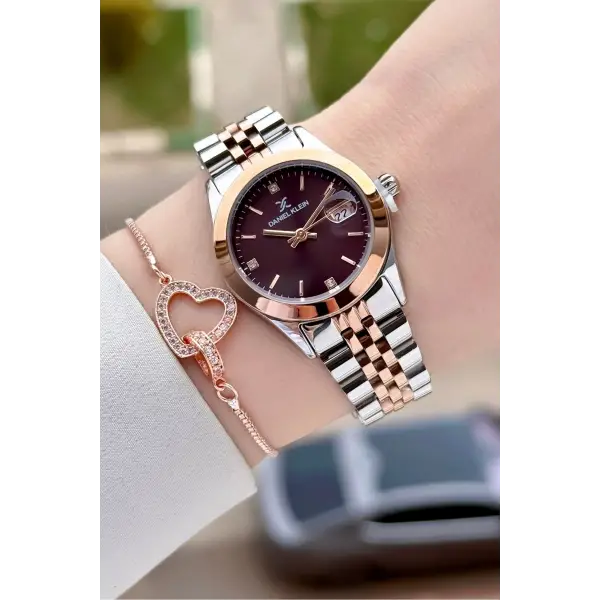 Kadranı Kahverengi Kodronu Rose Gümüş Renk 30 Mm Kadın Kol Saati ve Bileklik