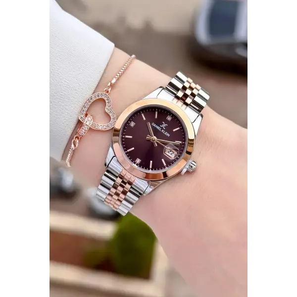 Kadranı Kahverengi Kodronu Rose Gümüş Renk 30 Mm Kadın Kol Saati ve Bileklik