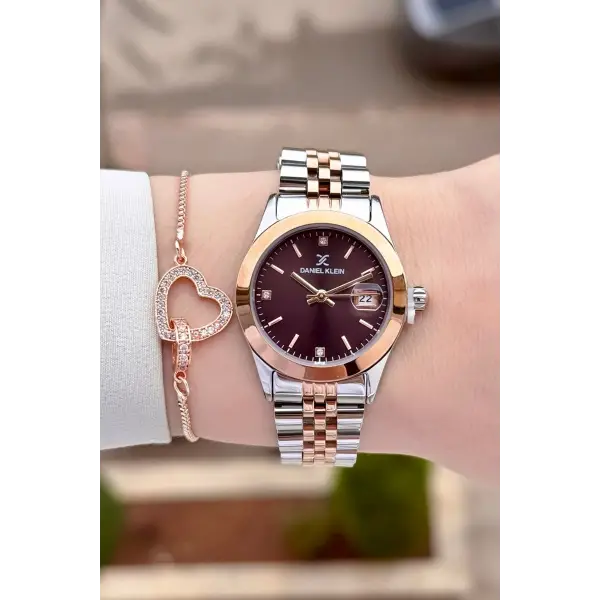 Kadranı Kahverengi Kodronu Rose Gümüş Renk 30 Mm Kadın Kol Saati ve Bileklik