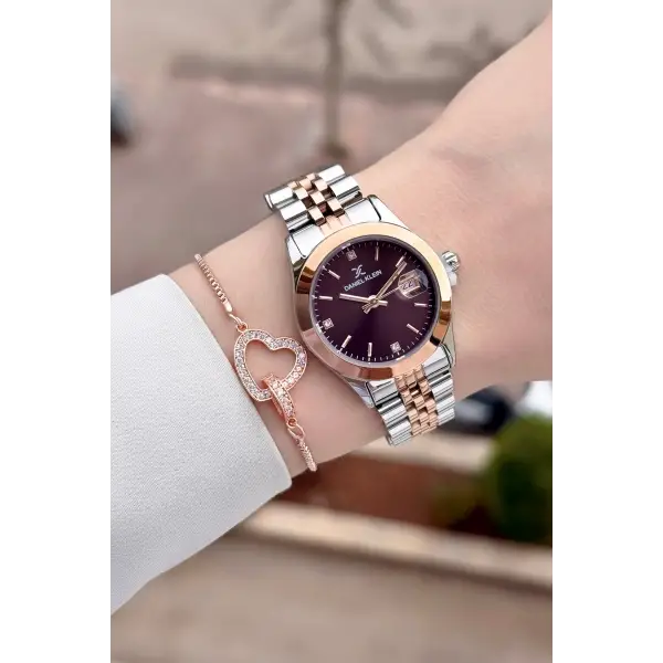 Kadranı Kahverengi Kodronu Rose Gümüş Renk 30 Mm Kadın Kol Saati ve Bileklik