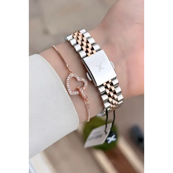 Kadranı Kahverengi Kodronu Rose Gümüş Renk 30 Mm Kadın Kol Saati ve Bileklik