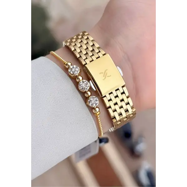 Kadranı Siyah Kordonu Gold Renk 30 mm Kadın Kol Saati ve Bileklik