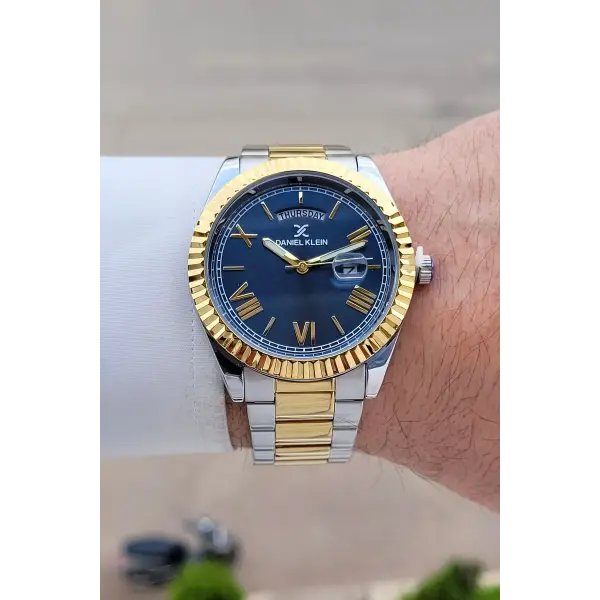 Gold Gümüş Renk Takvim ve Gün Fonksiyonlu Erkek Kol Saati