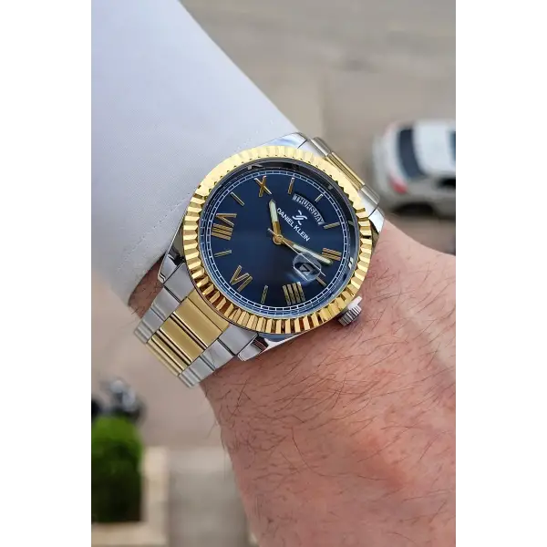 Gold Gümüş Renk Takvim ve Gün Fonksiyonlu Erkek Kol Saati