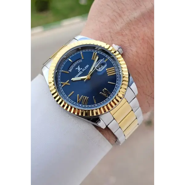 Gold Gümüş Renk Takvim ve Gün Fonksiyonlu Erkek Kol Saati