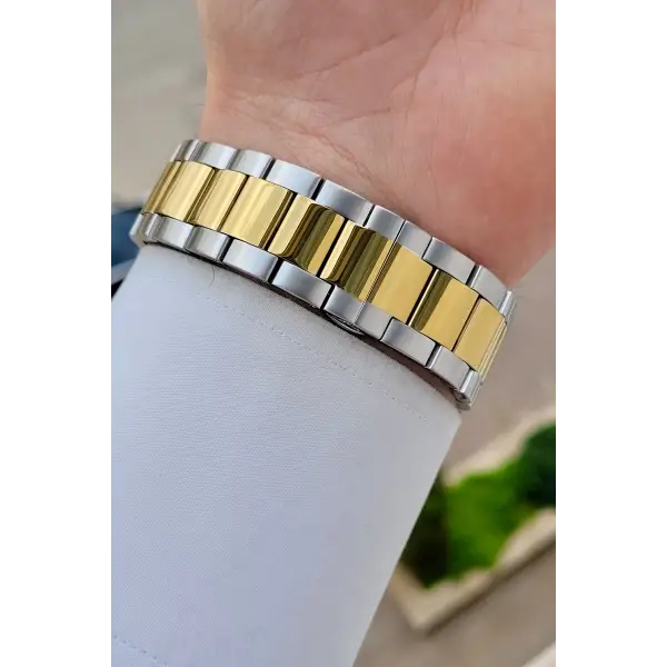 Gold Gümüş Renk Takvim ve Gün Fonksiyonlu Erkek Kol Saati