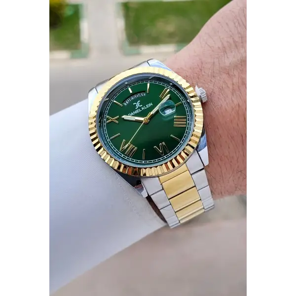 Kadranı Yeşil Sarı Beyaz Renk Takvim ve Gün İç Göstergeleri Aktif Fonksiyonlu Erkek Kol Saati
