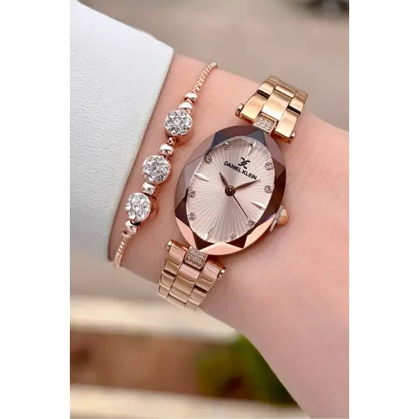 Rose Renk Kadın Kol Saati Ve Bileklik