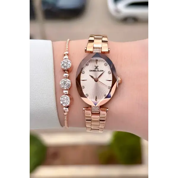 Rose Renk Kadın Kol Saati Ve Bileklik