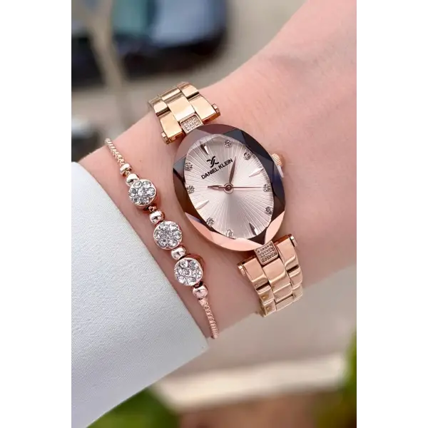 Rose Renk Kadın Kol Saati Ve Bileklik