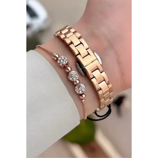 Rose Renk Kadın Kol Saati Ve Bileklik