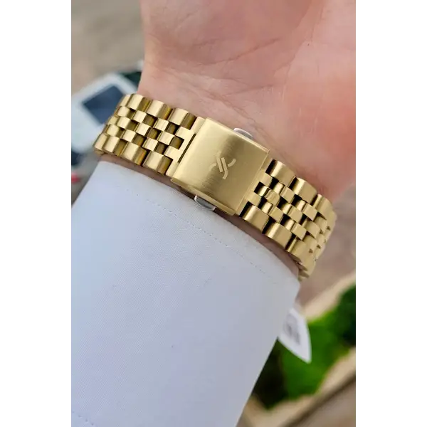 Kadranı Yeşil Kordonu Gold Renk Hediye Paketli Erkek Kol Saati