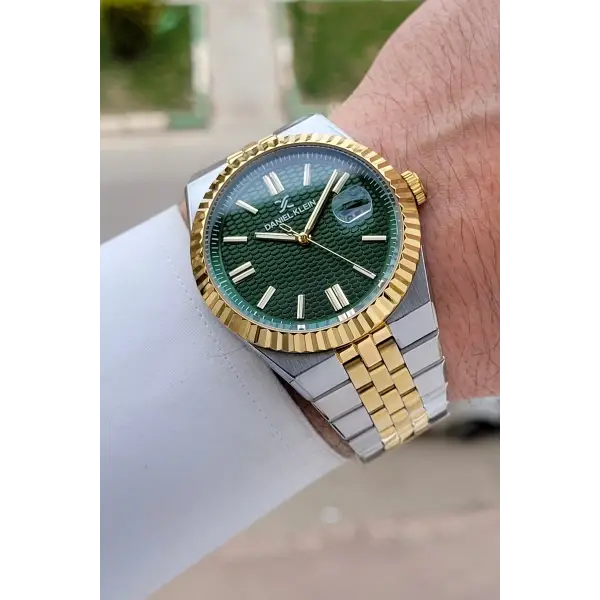 Kadranı Yeşil Kordonu Gold Gümüş Renk 5 ATM Hediye Paketli 41 mm Erkek Kol Saati