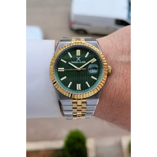 Kadranı Yeşil Kordonu Gold Gümüş Renk 5 ATM Hediye Paketli 41 mm Erkek Kol Saati