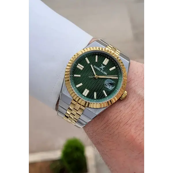 Kadranı Yeşil Kordonu Gold Gümüş Renk 5 ATM Hediye Paketli 41 mm Erkek Kol Saati