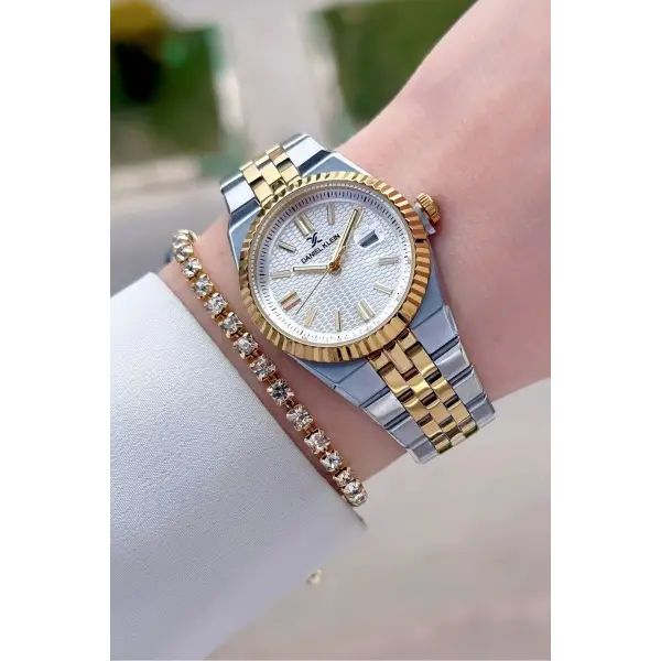 Gold Gümüş Renk 30 mm Kadın Kol Saati ve Bileklik