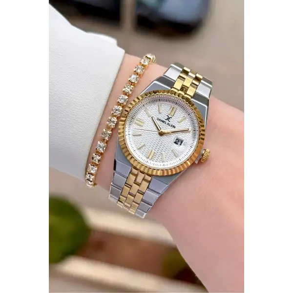 Gold Gümüş Renk 30 mm Kadın Kol Saati ve Bileklik