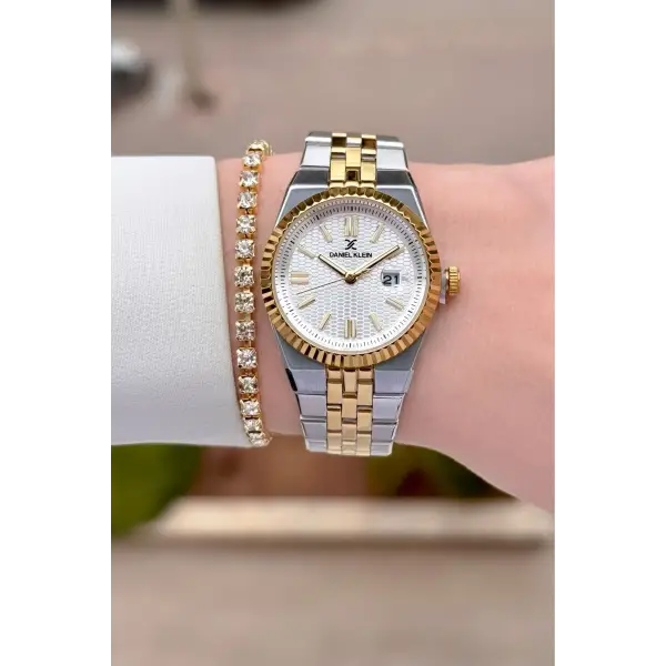 Gold Gümüş Renk 30 mm Kadın Kol Saati ve Bileklik