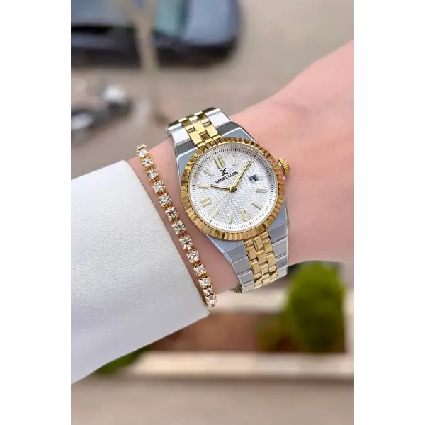 Gold Gümüş Renk 30 mm Kadın Kol Saati ve Bileklik