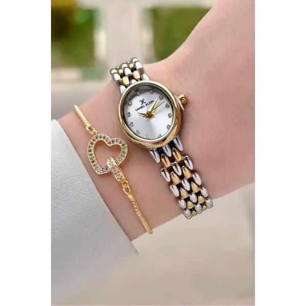 Gold Gümüş Renk 20,5 mm Kadın Kol Saati ve Bileklik