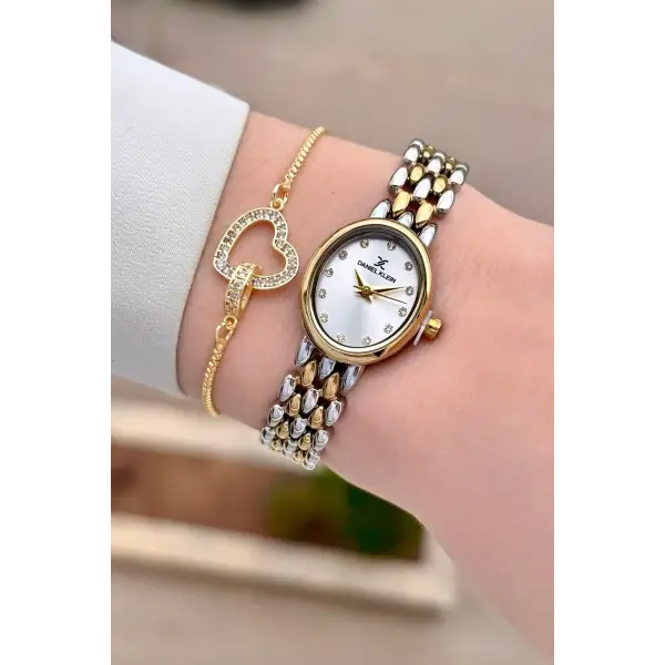 Gold Gümüş Renk 20,5 mm Kadın Kol Saati ve Bileklik