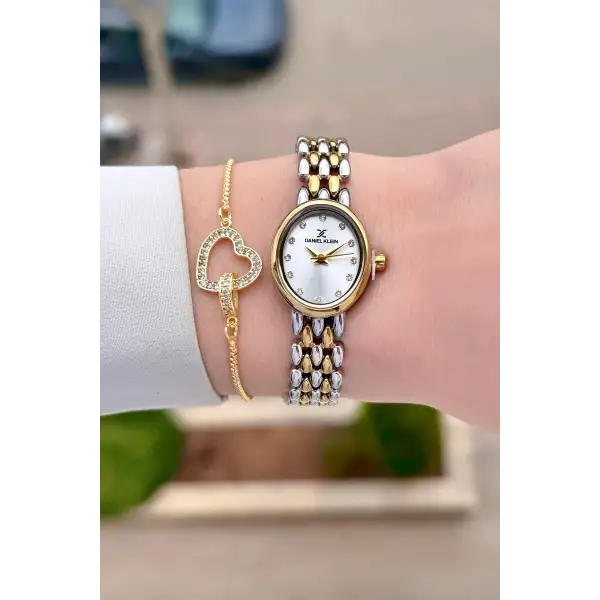 Gold Gümüş Renk 20,5 mm Kadın Kol Saati ve Bileklik