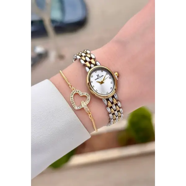 Gold Gümüş Renk 20,5 mm Kadın Kol Saati ve Bileklik