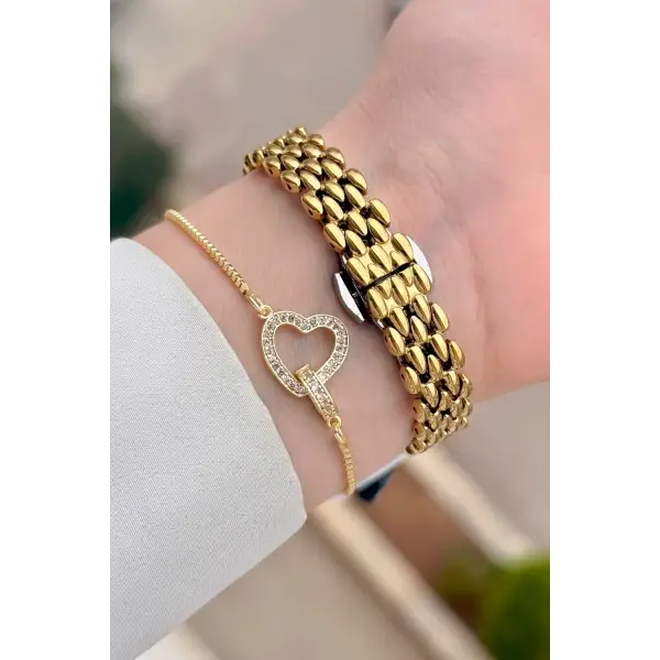 Gold Renk 20,5 mm Kadın Kol Saati ve Bileklik