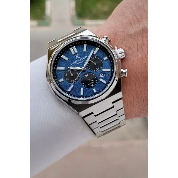 Kadranı Mavi Kordonu Gümüş Renk 43 mm Erkek Kol Saati