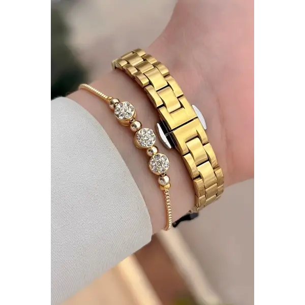 Kadranı Bordo Kordonu Gold Renk 22 mm Kadın Kol Saati ve Bileklik