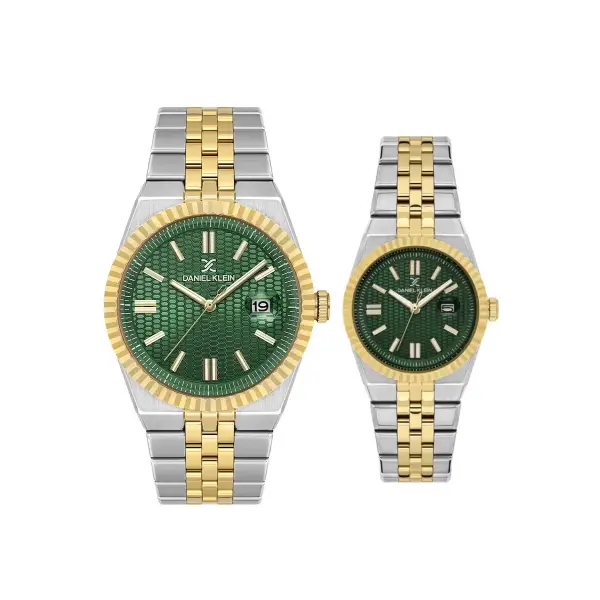 Kadranı Yeşil Kordonu Gold Gümüş Sevgili Çift Kol Saati