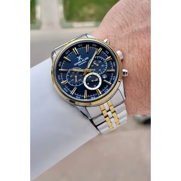 Kadranı Lacivert Kordonu Gold Gümüş Renk 43 Mm 5 ATM Erkek Kol Saati