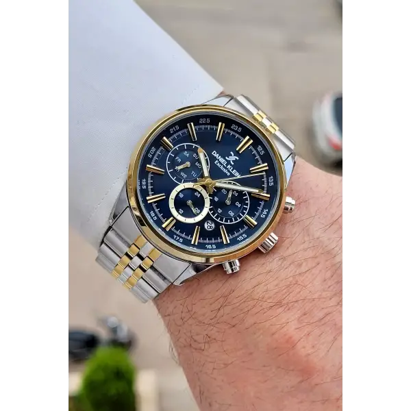 Kadranı Lacivert Kordonu Gold Gümüş Renk 43 Mm 5 ATM Erkek Kol Saati