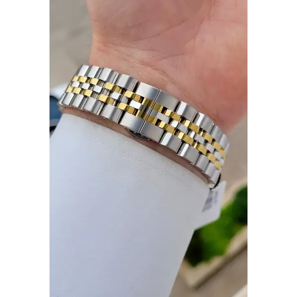 Kadranı Lacivert Kordonu Gold Gümüş Renk 43 Mm 5 ATM Erkek Kol Saati