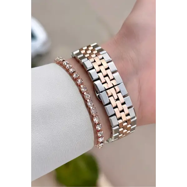 Kadranı Bordo Kordonu Rose Gümüş Renk 30 mm Kadın Kol Saati ve Bileklik