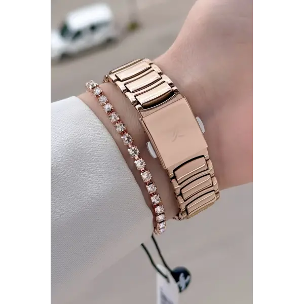 Kadranı Bordo Kodronu Rose Renk 30 Mm Kadın Kol Saati ve Hediye Bileklik