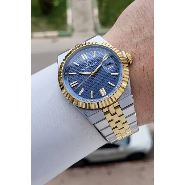 Kadranı Lacivert Kordonu Gold Gümüş Renk 41 Mm Erkek Kol Saati