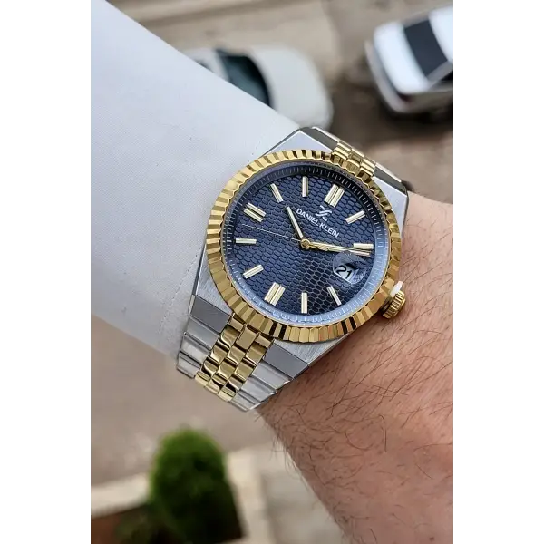 Kadranı Lacivert Kordonu Gold Gümüş Renk 41 Mm Erkek Kol Saati