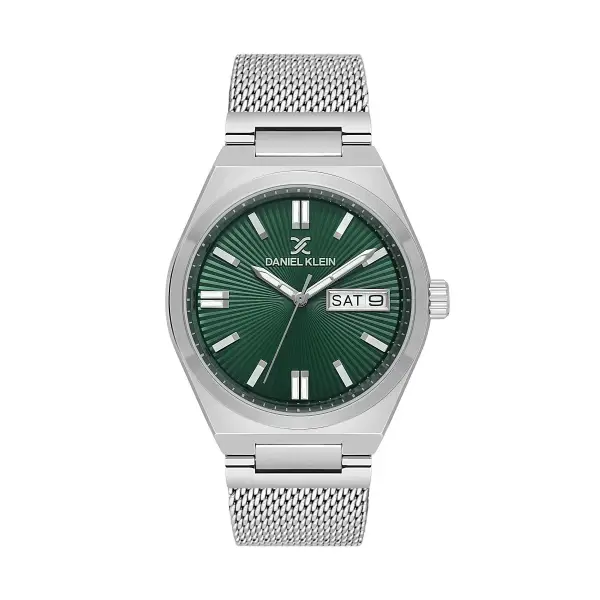 Gümüş Yeşil Renk Takvimli Erkek Kol Saati