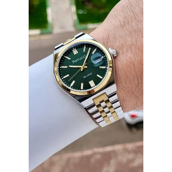 Kadranı Yeşil Kordonu Gold Gümüş Renk 40 mm Erkek Kol Saati