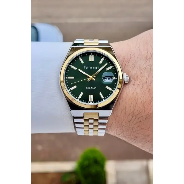 Kadranı Yeşil Kordonu Gold Gümüş Renk 40 mm Erkek Kol Saati