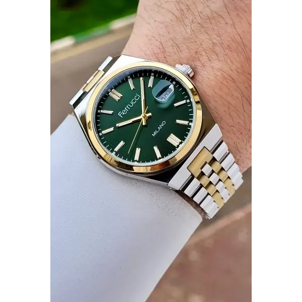 Kadranı Yeşil Kordonu Gold Gümüş Renk 40 mm Erkek Kol Saati