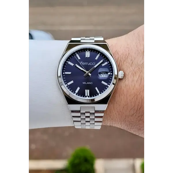 Kadranı Lacivert Kordonu Gümüş Renk 40 Mm Erkek Kol Saati