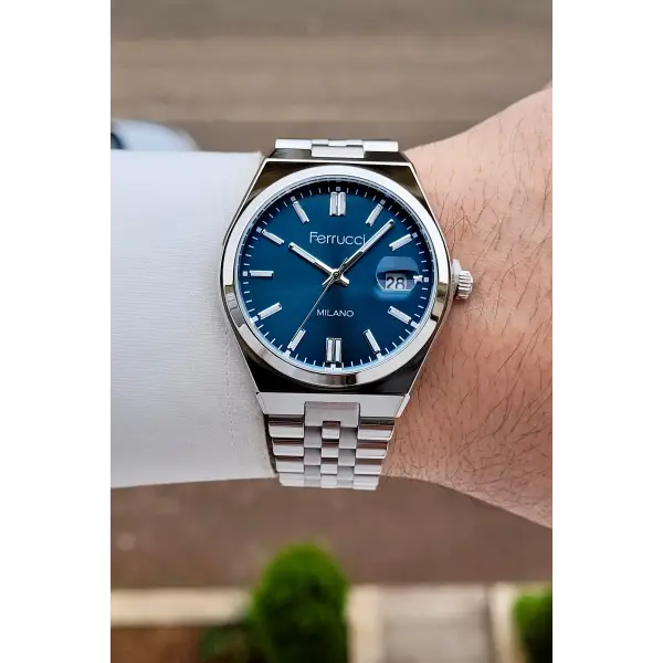 Kadranı Mavi Kordonu Gümüş Renk 40 Mm Erkek Kol Saati