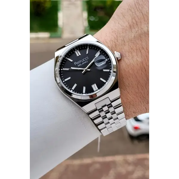 Kadranı Siyah Kordonu Gümüş Renk 40 Mm Erkek Kol Saati